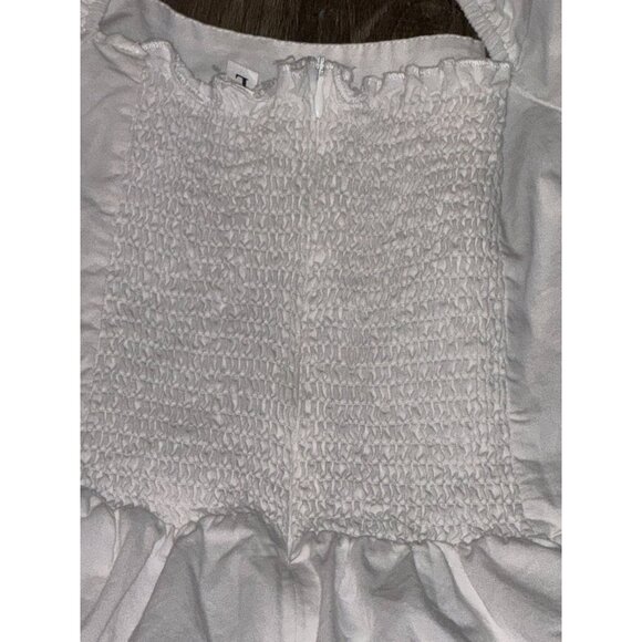 White Puff Sleeve Midi Dress With Shirred Bodice - Picture 8 of 14